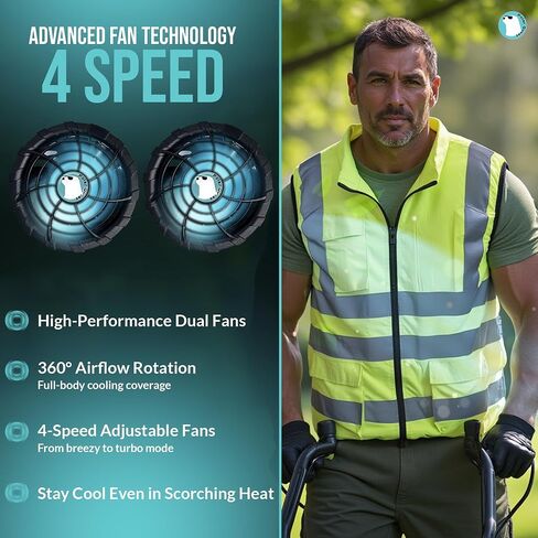 Cooling Safety Vest for Men & Women – Hi-Vis Reflective Fan Vest with Battery, Ideal for Construction & Outdoor Work in Saudi Arabia