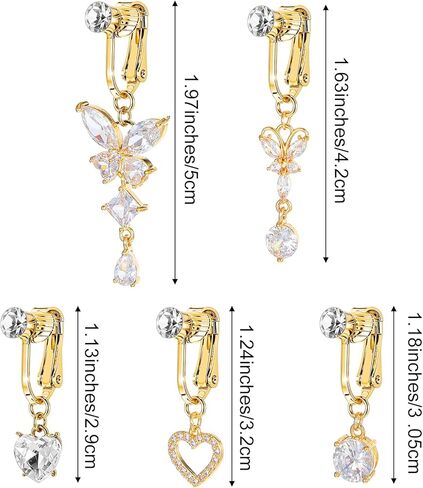 5 Pcs Butterfly Heart Gold Fake Belly Piercing Ring for Women Fake Faux Belly Button Piercing Clip Surgical Button Ring Earrings Non Piercing Jewelry Navel Rings for Women in Saudi Arabia