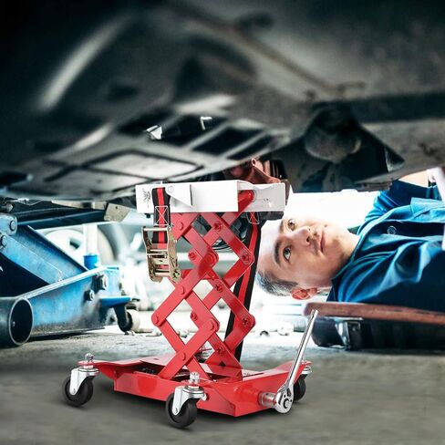 Garvee 450 Lbs Capacity Low Profile Transmission Jack with Safety Straps, 7-23 Inch Lift Range, Heavy Duty Auto Repair Lifting Jack with 4 Wheels for for Smaller Vehicles, Red in Saudi Arabia
