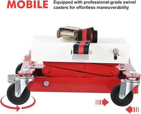 Garvee 450 Lbs Capacity Low Profile Transmission Jack with Safety Straps, 7-23 Inch Lift Range, Heavy Duty Auto Repair Lifting Jack with 4 Wheels for for Smaller Vehicles, Red in Saudi Arabia