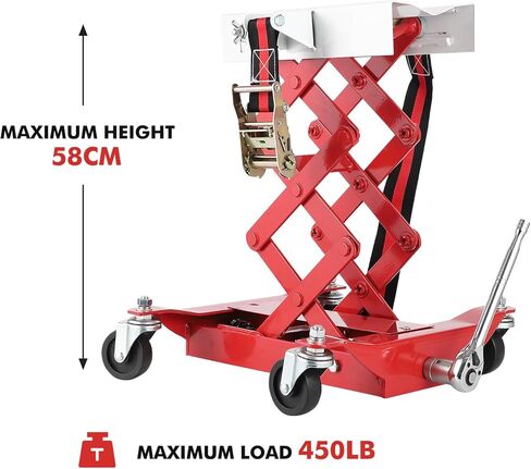 Garvee 450 Lbs Capacity Low Profile Transmission Jack with Safety Straps, 7-23 Inch Lift Range, Heavy Duty Auto Repair Lifting Jack with 4 Wheels for for Smaller Vehicles, Red in Saudi Arabia