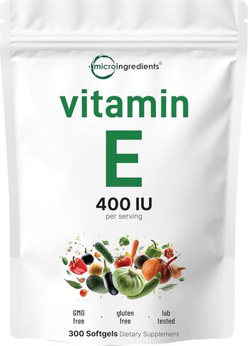 المكونات الدقيقة فيتامين E 400 IU ، 300 SoftGels | حبوب زيت فيتامين هـ نقي | مكملات مضادات الأكسدة للجلد والوجه والقلب والصحة المناعية | غير المعدلة وراثيا ، خالية من الغلوتين in Saudi Arabia