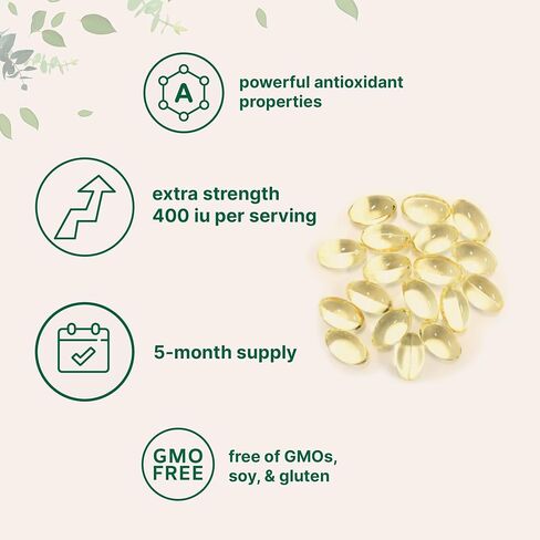 المكونات الدقيقة فيتامين E 400 IU ، 300 SoftGels | حبوب زيت فيتامين هـ نقي | مكملات مضادات الأكسدة للجلد والوجه والقلب والصحة المناعية | غير المعدلة وراثيا ، خالية من الغلوتين in Saudi Arabia