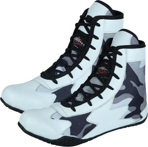 Men's Boxing & Wrestling Shoes – Premium Leather, Ankle Support, Non-Slip Grip (Black Camo, Blue Camo, Red Camo) in Kuwait