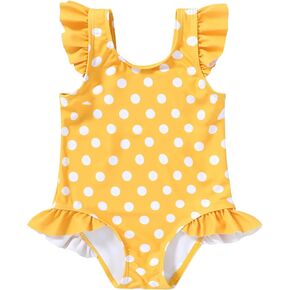 Tiny Cutey Toddler Girl Swimsuit Ruffled Stripe Sleeveless Swimwear One-Piece Baby Girl Bathing Suits (Pink-Stripe, 4-5 Years) in Kuwait