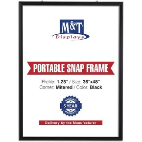 M&T Displays Portable Snap Poster Frame 1.25" Aluminum Profile Front Loading Wall Mounting Photo Picture Document Certificate Sign Holder Mitered Corner Anti Glare Cover (Black, 36x48 in) in Saudi Arabia