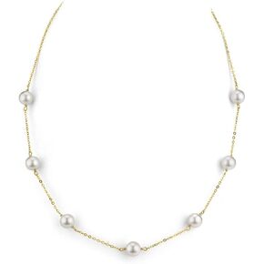 The Pearl Source 14K Gold 7.5-8.0mm Round Genuine White Japanese Akoya Saltwater Cultured Pearl Tincup Necklace in 18" Princess Length for Women in Saudi Arabia