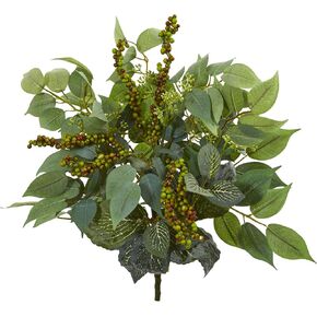 Nearly Natural 14in. Mixed Ficus, Fittonia and Berries Bush Artificial Plant (Set of 6) in Kuwait