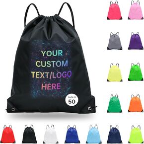 pack of 50 Custom Bags With Your Logo,Drawstring Backpacks Bulk String Bag,Great for Travelling, Gym and for Everyday Use (Custom gray) in Saudi Arabia