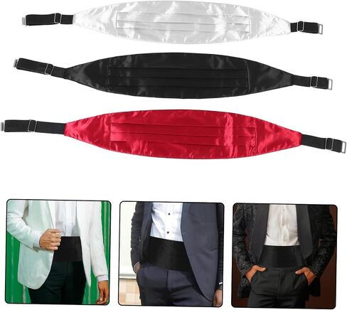 3pcs قابلة للتعديل cummerbund للرجال حزام سهرة أنيقة مع ربطة عنق وجيب مريح الحرف الدائمة للأحداث الرسمية in Saudi Arabia