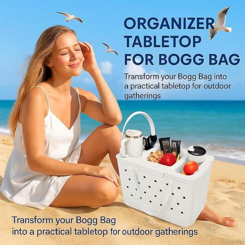 Top Cup & Phone Holder Tray – Compatible with Bogg Bag XL – Waterproof EVA Tabletop Organizer for Stanley 40oz, Snacks, Drinks, Beach & Travel Essentials (White) in Saudi Arabia