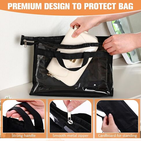 Chumia 20 Pack Dust Bags for Handbags Clear Handbag Storage Organizer, 3 Sizes Purse Storage Organizer for Closets Dust Cover Purse Protector Bag with Zipper and Handles with 25 Pcs S Hooks (Black) in Kuwait