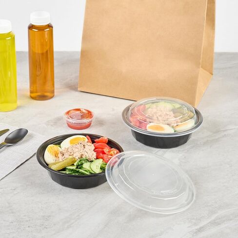 علب طعام Asporto سعة 32 أونصة من Restaurantware، 50 حاوية طعام قابلة للاستخدام في الميكروويف - تتضمن أغطية بلاستيكية شفافة، لا تحتوي على مادة BPA، حاويات طعام بلاستيكية بيضاء لتقديم الطعام، يمكن التخلص منها، مستديرة in Saudi Arabia