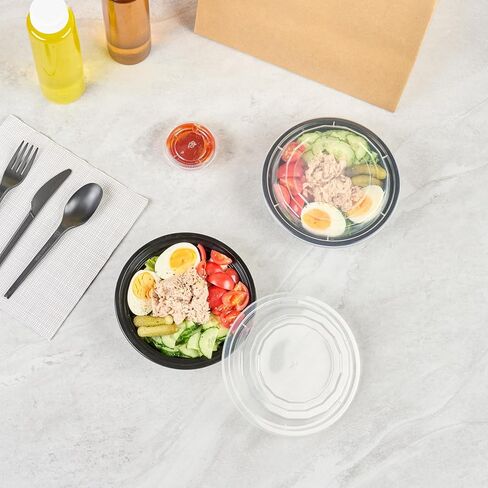 علب طعام Asporto سعة 32 أونصة من Restaurantware، 50 حاوية طعام قابلة للاستخدام في الميكروويف - تتضمن أغطية بلاستيكية شفافة، لا تحتوي على مادة BPA، حاويات طعام بلاستيكية بيضاء لتقديم الطعام، يمكن التخلص منها، مستديرة in Saudi Arabia