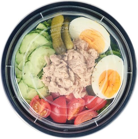 علب طعام Asporto سعة 32 أونصة من Restaurantware، 50 حاوية طعام قابلة للاستخدام في الميكروويف - تتضمن أغطية بلاستيكية شفافة، لا تحتوي على مادة BPA، حاويات طعام بلاستيكية بيضاء لتقديم الطعام، يمكن التخلص منها، مستديرة in Saudi Arabia