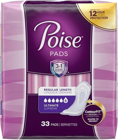 Poise Pads, Regular Length, Ultimate Absorbency 33 Pads (Pack of 2) in Kuwait