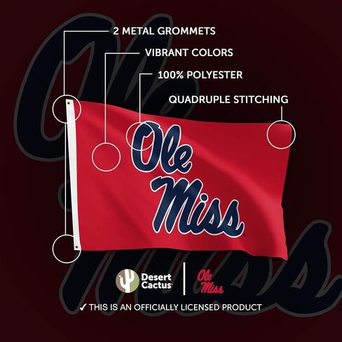 Desert Cactus University of Mississippi Flag Rebels Ole Miss U of M Flags Banners 100% Polyester Indoor Outdoor 3x5 (Style 2) in Saudi Arabia