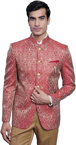 Wintage Men's Banarasi Rayon Cotton Cotton Festive and Disual Bandhgala Jodhpuri Blazer: Red1 in Kuwait