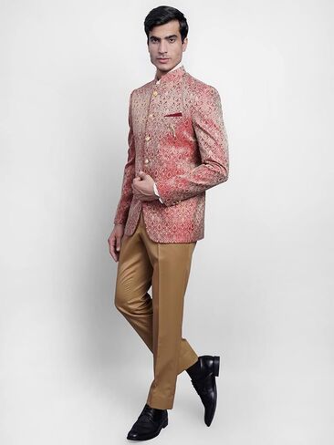 Wintage Men's Banarasi Rayon Cotton Cotton Festive and Disual Bandhgala Jodhpuri Blazer: Red1 in Kuwait