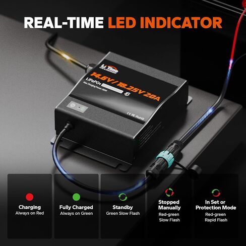 LITIME 12V (14.6V) و 16V (18.25V) 20A شاحن بطارية LifePo4 القابل للتركيب - IP65 AC AC إلى الشاحن السريع DC مع الجهد القابل للتعديل ، وتفعيل BMS الذكي ومؤشر LED in Saudi Arabia