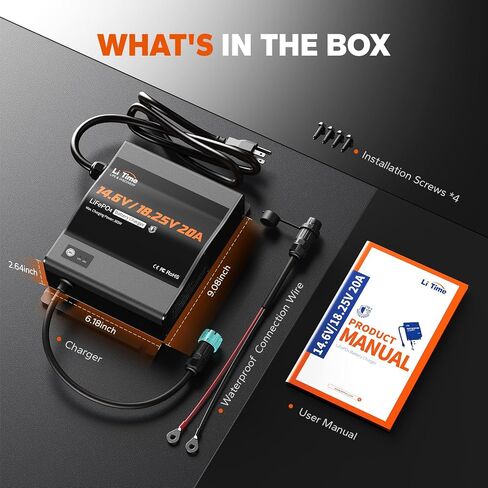 LITIME 12V (14.6V) و 16V (18.25V) 20A شاحن بطارية LifePo4 القابل للتركيب - IP65 AC AC إلى الشاحن السريع DC مع الجهد القابل للتعديل ، وتفعيل BMS الذكي ومؤشر LED in Saudi Arabia