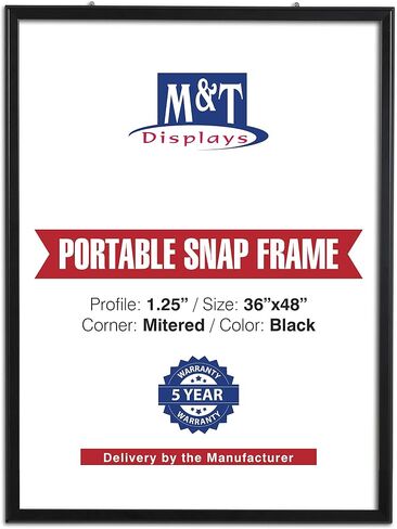 M&T Displays Portable Snap Poster Frame 1.25" Aluminum Profile Front Loading Wall Mounting Photo Picture Document Certificate Sign Holder Mitered Corner Anti Glare Cover (Black, 36x48 in) in Saudi Arabia