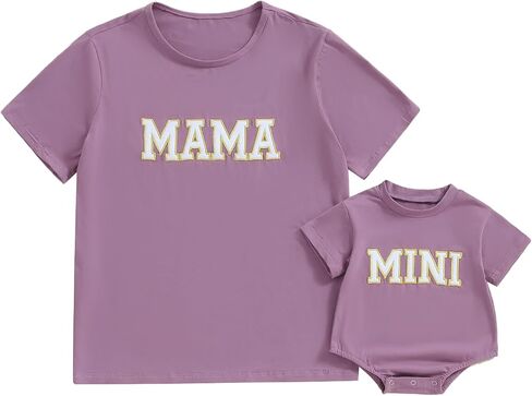 قمصان متطابقة من Mommy and Me، تي شيرت برسومات لطيفة، ملابس متطابقة للأم والصغيرة (الطفل، Mom Mini Rose Red، 3-6 أشهر) in Kuwait