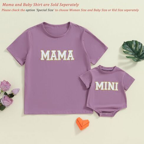 قمصان متطابقة من Mommy and Me، تي شيرت برسومات لطيفة، ملابس متطابقة للأم والصغيرة (الطفل، Mom Mini Rose Red، 3-6 أشهر) in Kuwait