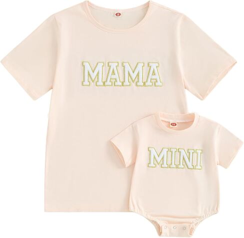 قمصان متطابقة من Mommy and Me، تي شيرت برسومات لطيفة، ملابس متطابقة للأم والصغيرة (الطفل، Mom Mini Rose Red، 3-6 أشهر) in Kuwait