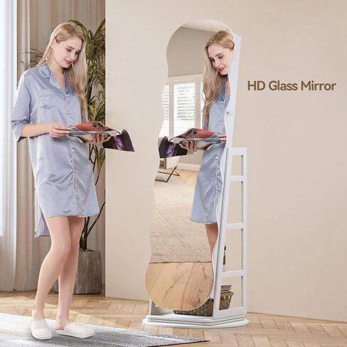 360°Swivel Jewelry Organizer with 3 LED lights and 4 Lockable Wheels for Bedroom,Standing Jewelry Mirror Cabinet with Drawer and 4 Rear Racks,Christmas Gift for Women(White) in Saudi Arabia