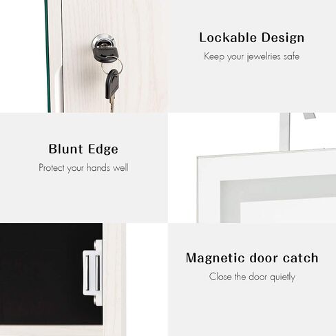 Giantex Jewelry Cabinet Armoire Door Wall Mount, 47.2in Lockable Touch Screen Lighted Full Length Mirror, 3 Lighting Settings, Inside Makeup Mirror, Jewelry Storage Box Organizer (Grayish White) in Saudi Arabia