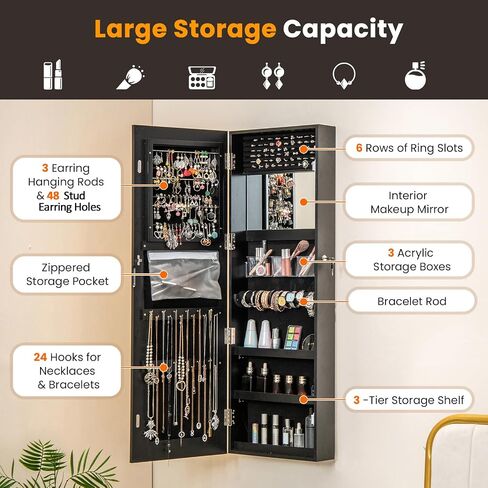 Giantex Jewelry Cabinet Armoire Door Wall Mount ، 47.2in شاشة تعمل باللمس القابلة للقفل مرآة كاملة الطول ، 3 إعدادات إضاءة ، مرآة المكياج ، منظم صندوق تخزين المجوهرات (أبيض رمادي) in Saudi Arabia