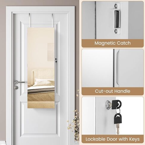 CHARMAID Jewelry Cabinet Wall or Door Mounted, Hanging Lockable Jewelry Armoire Storage with Full Length Mirror, Interior Makeup Mirror, Over the Door Jewelry Organizer Box with Mirror (White) in Saudi Arabia