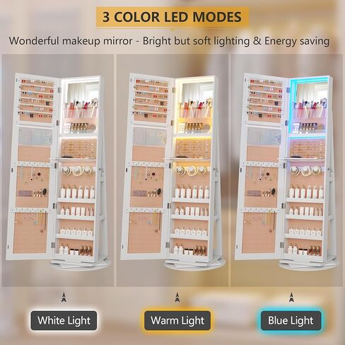خزانة مجوهرات LED LED LED مع مرآة كاملة الطول 360 درجة ، منظم المجوهرات الكبير ARMOIRE مرآة قابلة للقفل مع تخزين المجوهر in Kuwait