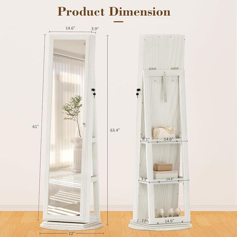 Jewelry Armoire Cabinet Standing 360° Swivel Jewelry Organizer with Storage Shelves LED Lights Jewelry Storage whit Wheels Storage Shelves in Saudi Arabia