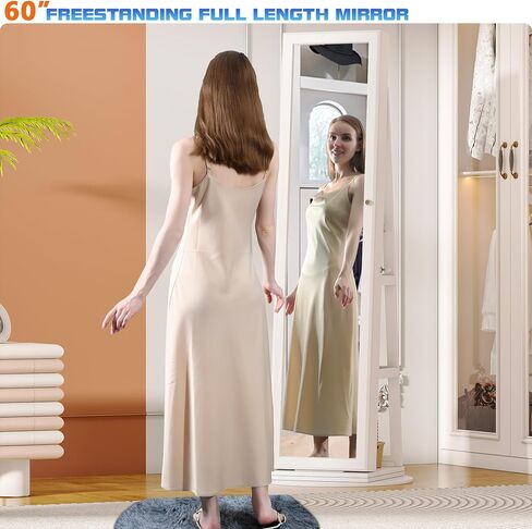 OUTDOOR DOIT 360° Rotating LED Jewelry Armoire with Lockable,Full Length Mirror Large Capacity 3 Color Dimmable Jewelry Organizer Armoire,Floor Standing Mirror with Back Storage Shelves for Bedroom in Saudi Arabia