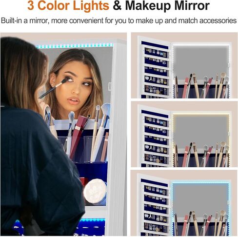 OUTDOOR DOIT 360° Rotating LED Jewelry Armoire with Lockable,Full Length Mirror Large Capacity 3 Color Dimmable Jewelry Organizer Armoire,Floor Standing Mirror with Back Storage Shelves for Bedroom in Saudi Arabia