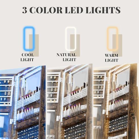 Jewelry Armoire Cabinet Standing 360° Swivel Jewelry Organizer with Storage Shelves LED Lights Jewelry Storage whit Wheels Storage Shelves in Saudi Arabia
