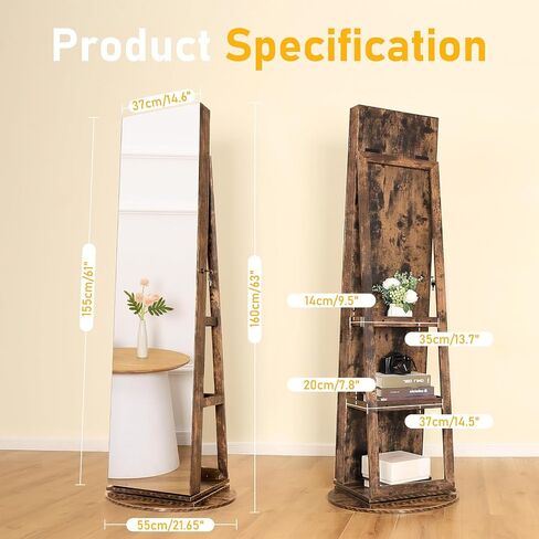 Jewelry Armoire Cabinet Standing 360° Swivel Jewelry Organizer with Storage Shelves LED Lights Jewelry Storage whit Wheels Storage Shelves in Saudi Arabia