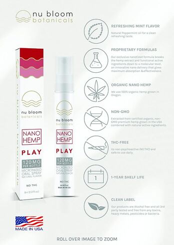 Nu Bloom Play Spray - Boost Energy مع Cordyceps و Muira Puama ، Nano Hemp ، صيغة مائية - تمثيل سريع ، 120 ملغ ، 8 مل (30 جربًا) ، مصنوعة في الولايات المتحدة الأمريكية in Saudi Arabia