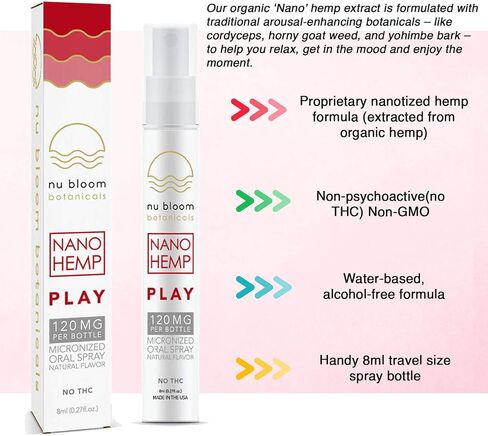 Nu Bloom Play Spray - Boost Energy مع Cordyceps و Muira Puama ، Nano Hemp ، صيغة مائية - تمثيل سريع ، 120 ملغ ، 8 مل (30 جربًا) ، مصنوعة في الولايات المتحدة الأمريكية in Saudi Arabia