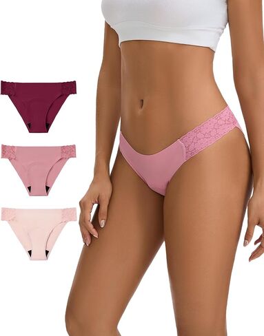 Women’s Period Underwear Lace Seamless Leak Proof Hipster Bikini Menstrual Panties 3 Pack in Saudi Arabia