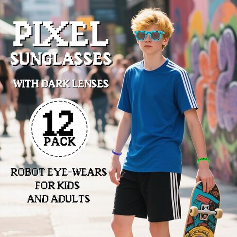 24PCS Pixel Party Forms Favors ، 12 زوجًا من نظارة شمسية مصنوعة من البكسل و 12 أساور السيليكون ، هدية ألعاب الفيديو للأطفال والبالغين لوازم حفلات عيد ميلاد البالغين in Kuwait