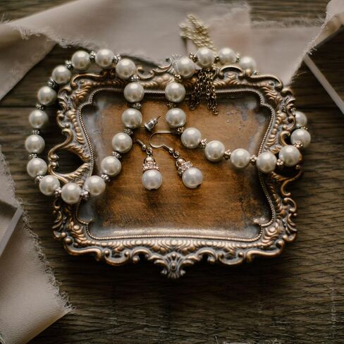 Small Antique Tray Jewelry Ring Dish, French Decor Gold Vintage Trinket Jewelry Holder, Antique Home Decor Display Trays Gifts for Women, Wedding, Birthday, Mother's Day Gifts for Women in Kuwait