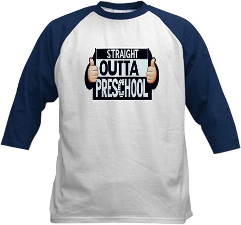 Cafepress Straight Outta Preschool Gifting Gift Last Day Kids Cotton Baseball Tirt - Jersey ، 3/4 Raglan Sleeve Shirt in Kuwait