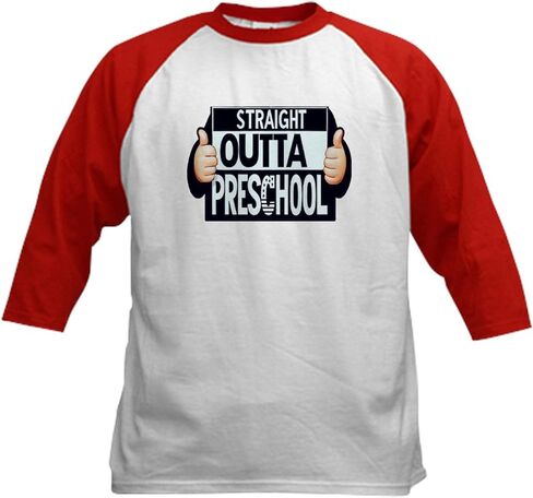 Cafepress Straight Outta Preschool Gifting Gift Last Day Kids Cotton Baseball Tirt - Jersey ، 3/4 Raglan Sleeve Shirt in Kuwait