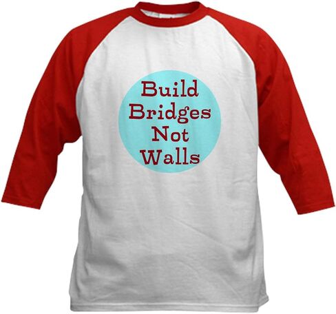 Cafepress Build Bridges Not Walls Baseball Jersey Kids Cotton Baseball Jersey ، 3/4 Raglan Sleeve Shirt in Kuwait