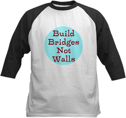 Cafepress Build Bridges Not Walls Baseball Jersey Kids Cotton Baseball Jersey ، 3/4 Raglan Sleeve Shirt in Kuwait