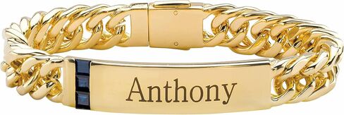 PalmBeach Men's Yellow Gold-plated Square Genuine Blue Sapphire, ID Link Bracelet (12mm), Box Clasp, 8 inches in Saudi Arabia