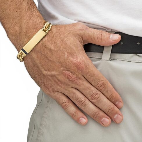 PalmBeach Men's Yellow Gold-plated Square Genuine Blue Sapphire, ID Link Bracelet (12mm), Box Clasp, 8 inches in Saudi Arabia
